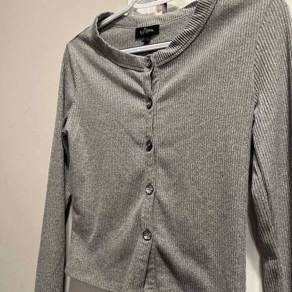 VTG Y2K Self Esteem Grey Ribbed Light Weight Cardigan Sweater Small 90s Grunge - Picture 2 of 4
